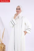 6011-1 Çizgili Fermuarlı Ferace Ekru thumbnail 5