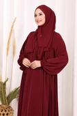 Oval Büzgülü Kol Manşetleri Lastikli Fermuarlı Tam Boy Ferace 6005 Bordo thumbnail 6