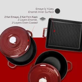 LAVA Bordo 5'li Döküm Tencere & Izgara Tava Seti – Zarafet ve Gücü Birleştiren Tasarım thumbnail 6