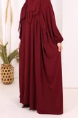 Oval Büzgülü Kol Manşetleri Lastikli Fermuarlı Tam Boy Ferace 6005 Bordo thumbnail 7