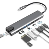 8 In 1 Ethernet Sd USB Type C Hub Hdmı Girişli Macbook Çevirici thumbnail 2