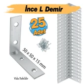(25 ADET) Metal Köşebent 50x50x15 mm İnce L Demiri Gönye Mobilya Duvar Sabitleme Bağlantı Aparatı thumbnail 2