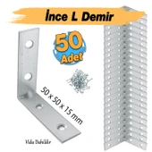 (50 ADET) Metal Köşebent 50x50x15 mm İnce L Demiri Gönye Mobilya Duvar Sabitleme Bağlantı Aparatı thumbnail 7