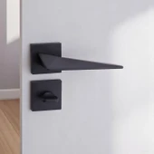 1 Takım WC Siyah Kapı Kolu Kare Rozetli Ev Kapı Kolları Kilitlenebilir Sağ Sola Uygun thumbnail 4