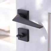 1 Takım WC Siyah Kapı Kolu Kare Rozetli Ev Kapı Kolları Kilitlenebilir Sağ Sola Uygun thumbnail 3