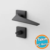 1 Takım WC Siyah Kapı Kolu Kare Rozetli Ev Kapı Kolları Kilitlenebilir Sağ Sola Uygun thumbnail 1