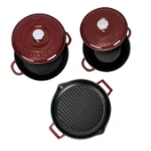 LAVA Bordo Döküm Tencere ve Izgara Seti – Sofralarda Şef Dokunuşu thumbnail 3