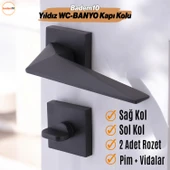 1 Takım WC Siyah Kapı Kolu Kare Rozetli Ev Kapı Kolları Kilitlenebilir Sağ Sola Uygun thumbnail 6