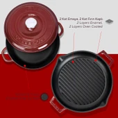 LAVA Bordo Serisi Döküm 3 Parça Set – Tencere ve Izgara ile Sofralarda Fark Yaratın thumbnail 6