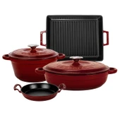 LAVA Bordo Döküm 7 Parça Set – Tencere, Sahan ve Izgara ile Şef Dokunuş thumbnail 1