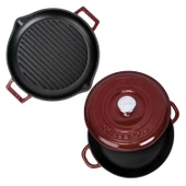 LAVA Bordo Serisi Döküm 3 Parça Set – Tencere ve Izgara ile Sofralarda Fark Yaratın thumbnail 3