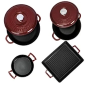 LAVA Bordo Döküm 6 Parça Set – Tencere, Sahan ve Izgara ile Şef Dokunuşu thumbnail 3