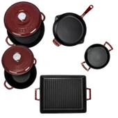 LAVA Döküm Bordo Serisi Set – Tencere, Tava, Sahan ve Izgara Bir Arada thumbnail 3