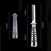 BUFFER® Gri Katlanabilir Paslanmaz Çelik Kelebek Bıçak Tarak Sakal Bıyık Fırçası Profesyonel Saç Kesimi İçin Tarak thumbnail 4