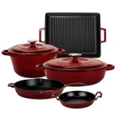 LAVA Döküm Bordo Serisi Set – Tencere, Tava, Sahan ve Izgara Bir Arada thumbnail 1