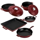 LAVA Döküm Bordo Serisi Set – Tencere, Tava, Sahan ve Izgara Bir Arada thumbnail 2