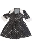 Kız Çocuk Elbise Yaka ve Manşet Detaylı Boydan Düğmeli ve Kuşaklı 7-12 Yaş 12420 thumbnail 2