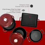 LAVA Bordo Döküm 7 Parça Set – Tencere, Sahan ve Izgara ile Şef Dokunuş thumbnail 6