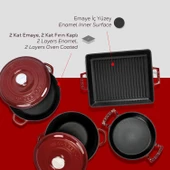 LAVA Bordo Döküm 6 Parça Set – Tencere, Sahan ve Izgara ile Şef Dokunuşu thumbnail 6