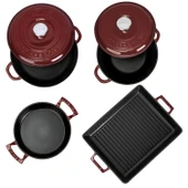 LAVA Bordo Döküm 7 Parça Set – Tencere, Sahan ve Izgara ile Şef Dokunuş thumbnail 3