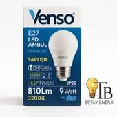 Venso E27 LED Ampul  9W 810 Lümen 3200K Sarı Işık thumbnail 1