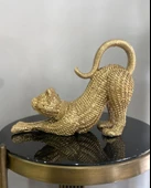 Dekoratif Hasır Dokuda Tasarlanmış Esneyen Kedi Biblo Sevimli Kedi Heykeli thumbnail 6