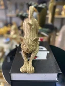 Dekoratif Hasır Dokuda Tasarlanmış Esneyen Kedi Biblo Sevimli Kedi Heykeli thumbnail 4