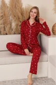 Kadın %100 Pamuk Milan Soft Pijama Takımı-Pat Yakalı-Boydan Düğmeli-Desenli-12422 thumbnail 2