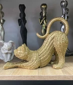 Dekoratif Hasır Dokuda Tasarlanmış Esneyen Kedi Biblo Sevimli Kedi Heykeli thumbnail 1