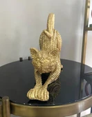 Dekoratif Hasır Dokuda Tasarlanmış Esneyen Kedi Biblo Sevimli Kedi Heykeli thumbnail 3