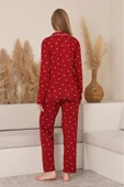 Kadın %100 Pamuk Milan Soft Pijama Takımı-Pat Yakalı-Boydan Düğmeli-Desenli-12422 thumbnail 4