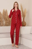 Kadın %100 Pamuk Milan Soft Pijama Takımı-Pat Yakalı-Boydan Düğmeli-Desenli-12422 thumbnail 1