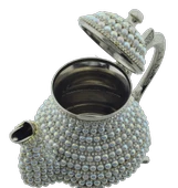 Arsal Dekoratif Inci ve Parlak Taşlı Gümüş Renk Demlik (18CMX22CM) thumbnail 3