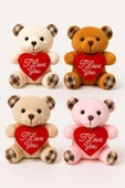 I Love You Seni Seviyorum Mesajlı 4 Adet Sevimli Mini Peluş Ayıcık Kalpli 11x9 cm Peluş Ayıcıklar thumbnail 2