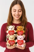 I Love You Seni Seviyorum Mesajlı 4 Adet Sevimli Mini Peluş Ayıcık Kalpli 11x9 cm Peluş Ayıcıklar thumbnail 1