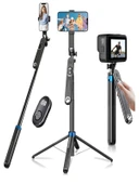 360 Ayarlanabilir Bluetooth Kumandalı 180 cm Telefon Tripod Android iOS GoPro Uyumlu thumbnail 1