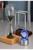 Dekoratif Ofis Hediyesi 3 Lü Masa Üstü Seti Newton Balans Kum Saati Led Işıklı Karahindiba Küre Set thumbnail 1