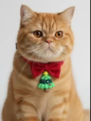 Christmas Tree Yılbaşı Kedi Papyon Tasması | Kırmızı Fiyonk Boyun Aksesuarı | Noel Temalı Kedi Süsü thumbnail 1