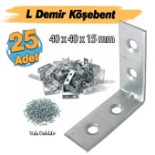 (25 ADET) Metal Köşebent 40x40x15 mm Kalın L Demiri Gönye Mobilya Duvar Sabitleme Bağlantı Aparatı thumbnail 2