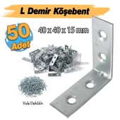 (50 ADET) Metal Köşebent 40x40x15 mm Kalın L Demiri Gönye Mobilya Duvar Sabitleme Bağlantı Aparatı thumbnail 2