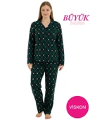 Kadın Büyük Beden Gömlek Yaka Önden Düğmeli Mevsimlik İnce Süet Uzun Kol Göğüs Cepli Pijama Takımı thumbnail 8