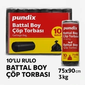Pundix Battal Boy Çöp Torbası 75X90 cm (10’lu Rulo Opp Ambalajlı Toplam 3 Kg) Dayanıklı, Sızdırmaz ve Geniş Hacimli Çöp Poşeti thumbnail 1