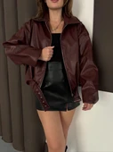 Astarlı kemerli pb deri ceket bordo onst thumbnail 1