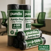 Pundix J500 Jumbo Boy Çöp Torbası (80X110 Cm) 5 Rulo (Toplam 50 Adet) Dayanıklı, Sızdırmaz ve Geniş Hacimli Çöp Poşeti thumbnail 3
