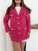 Çok düğmeli kemerli yüksek kaliteli astarlı ceket fuşya os255859 thumbnail 6