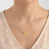Kelebekli Çapraz Harf Kolye - Altın thumbnail 2