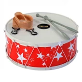 Yıldız Desenli Mavi ve Kırmızı Çocuk Davulu – Askılı, Bagetli, 25 cm, Müzik Aleti Oyuncak thumbnail 3