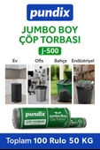 Pundix J500 Jumbo Boy Çöp Torbası 80X110 Cm 5 Koli (Toplam 100 Rulo  50 Kg)  Çift Kat 50 Mikron Endüstriyel Kalite Sızdırmaz Poşet  Ev, Ofis ve Bahçe Kullanımı Için Çöp Poşeti thumbnail 2