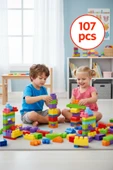107 Parça Renkli Eğitici Blok Seti – Saklama Kutulu thumbnail 1