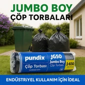 Pundix J650 Jumbo Boy Çöp Torbası 80X110 cm 5 Koli(Toplam 50 Rulo 32.5 Kg) Endüstriyel Kalın Dayanıklı Opp Ambalajlı Çöp Poşeti Seti Ev, Ofis, Bahçe ve Sanayi Kullanımı Için İdeal thumbnail 3